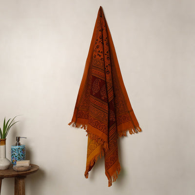 Buy Orange Handloom Cotton Bagh Print Towel