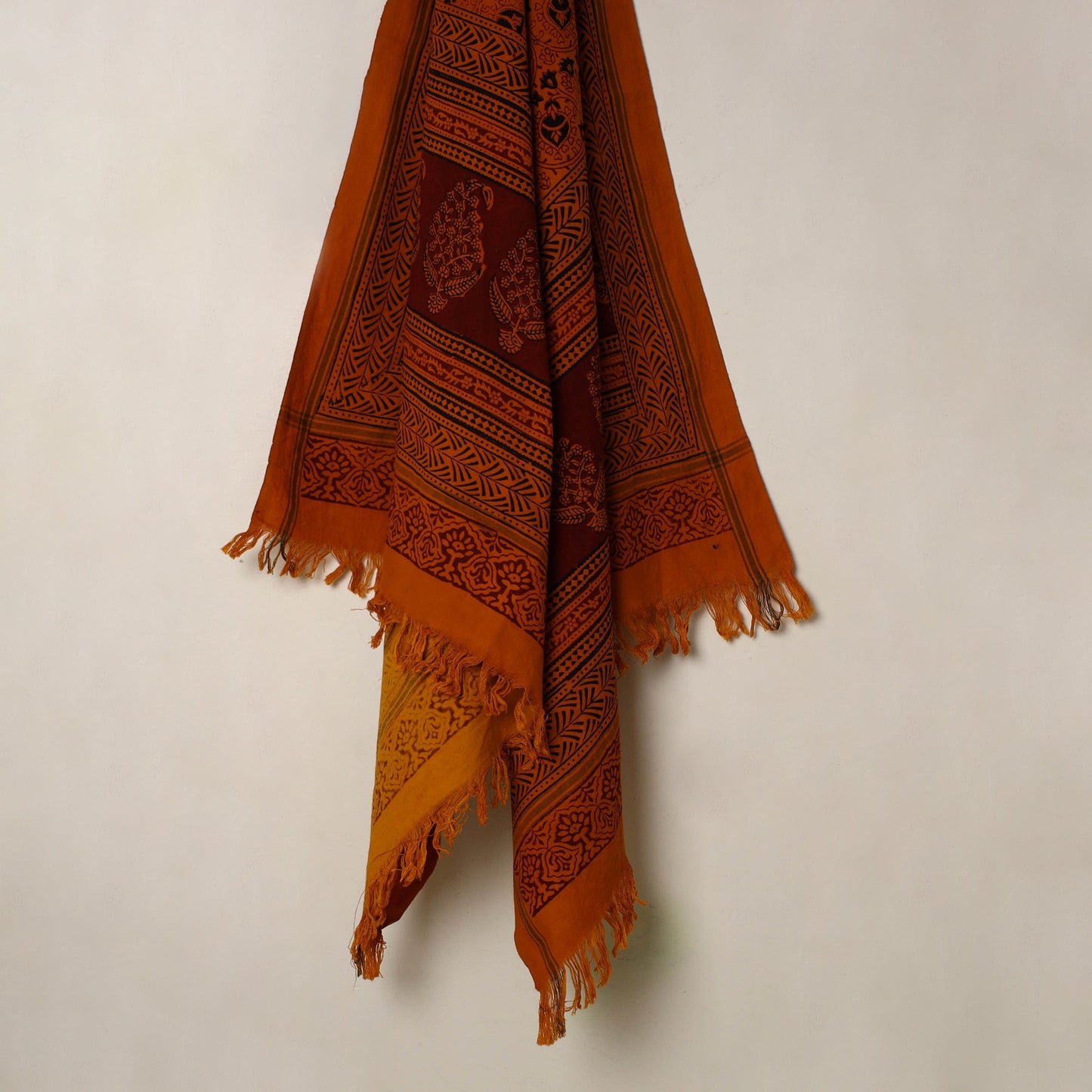 Buy Orange Handloom Cotton Bagh Print Towel