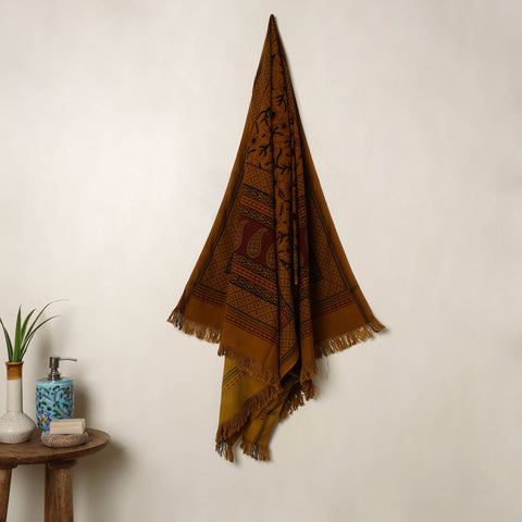 Buy Orange Handloom Cotton Bagh Print Towel