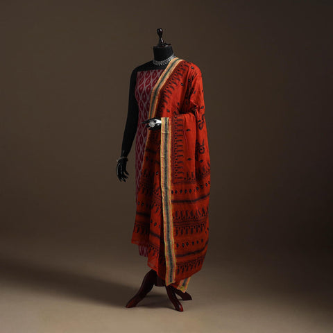 Orange - handloom cotton bengal hand kantha work dupatta 06