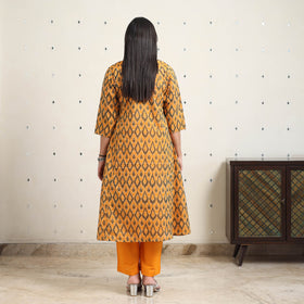 Orange Handloom Cotton A-Line Pochampally Ikat Kurta
