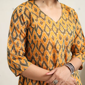 Orange Handloom Cotton A-Line Pochampally Ikat Kurta