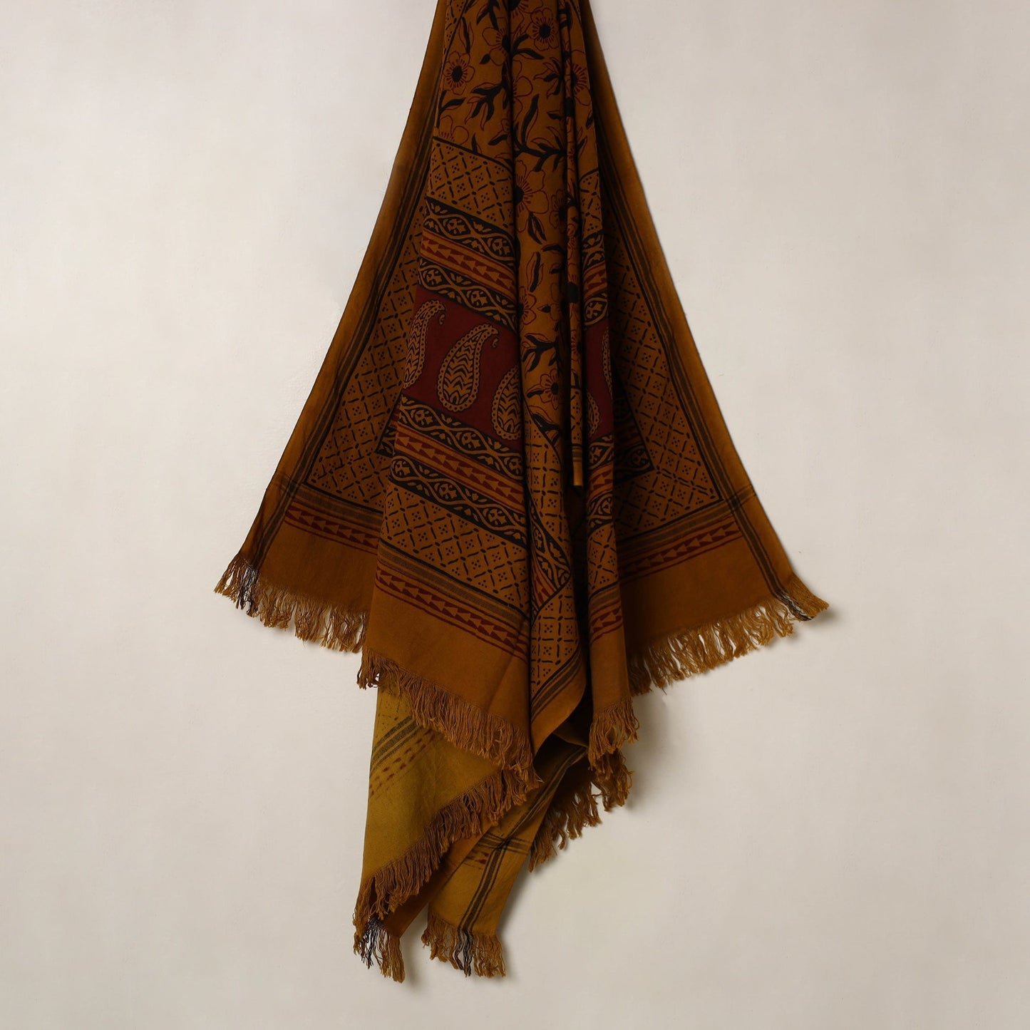 Buy Orange Handloom Cotton Bagh Print Towel