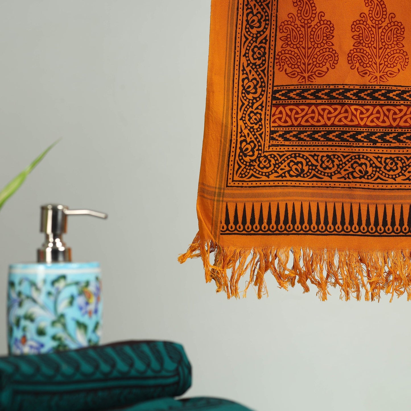 Orange Bagh Hand Block Print Cotton Handloom Towel