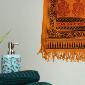 Orange Bagh Hand Block Print Cotton Handloom Towel