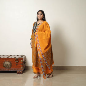  Orange Handloom Cotton Pochampally Ikat Kurta Set 