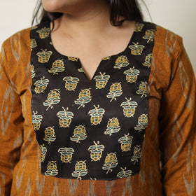  Orange Handloom Cotton Pochampally Ikat Kurta Set 