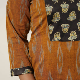  Orange Handloom Cotton Pochampally Ikat Kurta Set 