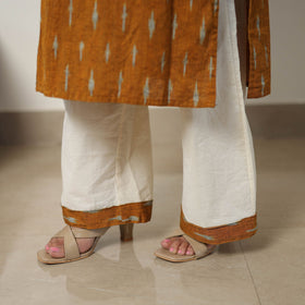  Orange Handloom Cotton Pochampally Ikat Kurta Set 