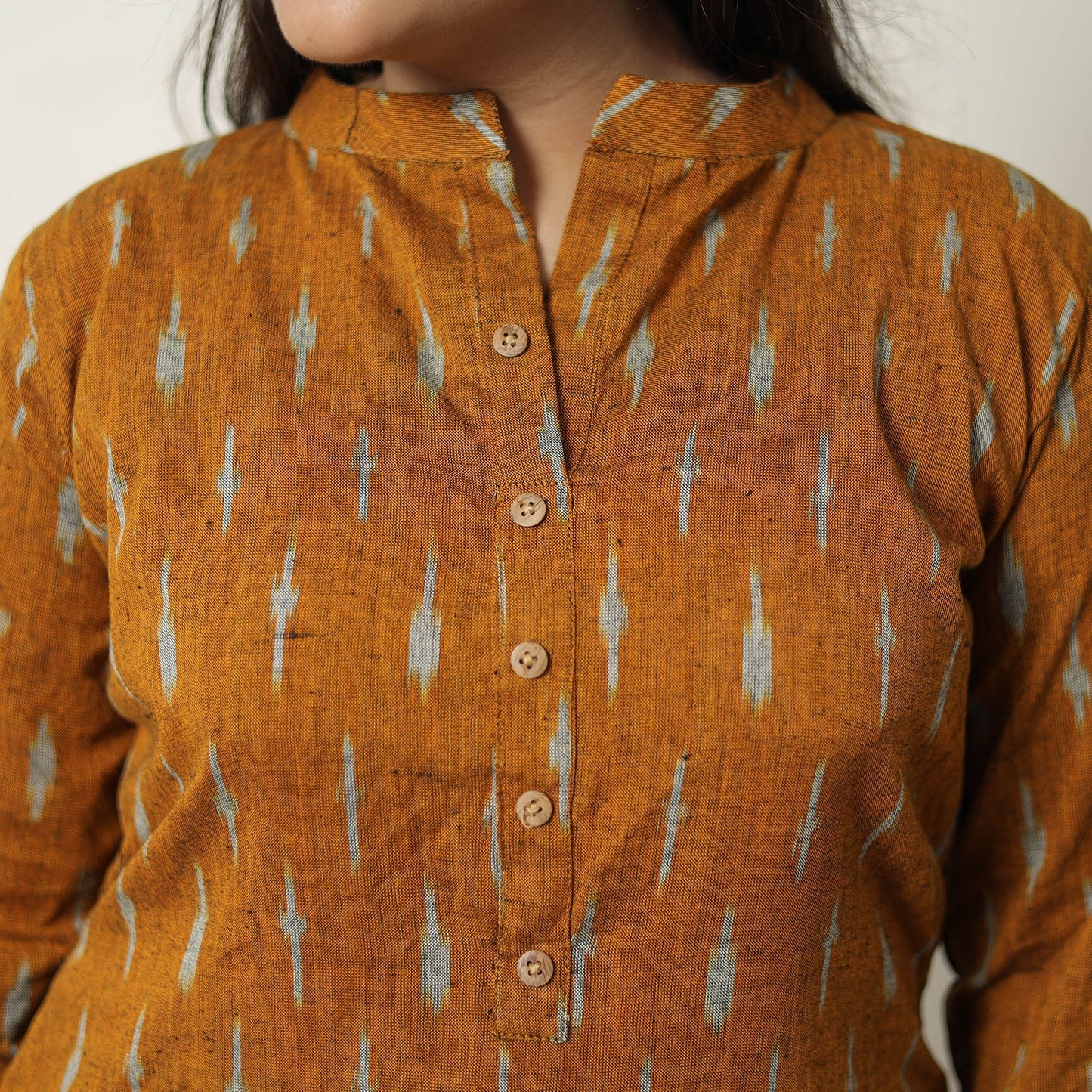  Orange Handloom Cotton Pochampally Ikat Kurta Set 