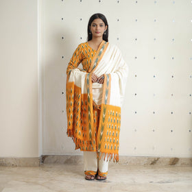  Orange Handloom Cotton Pochampally Ikat Kurta Set 