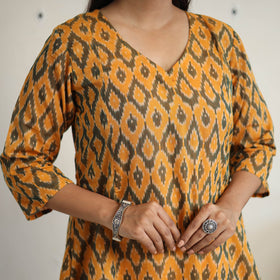 Orange Handloom Cotton Pochampally Ikat Kurta Set (Set of 3)