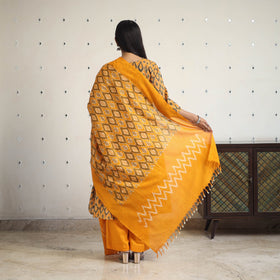 Orange Handloom Cotton Pochampally Ikat Kurta Set (Set of 3)