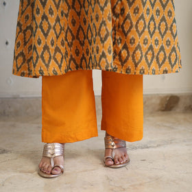 Orange Handloom Cotton Pochampally Ikat Kurta Set (Set of 3)