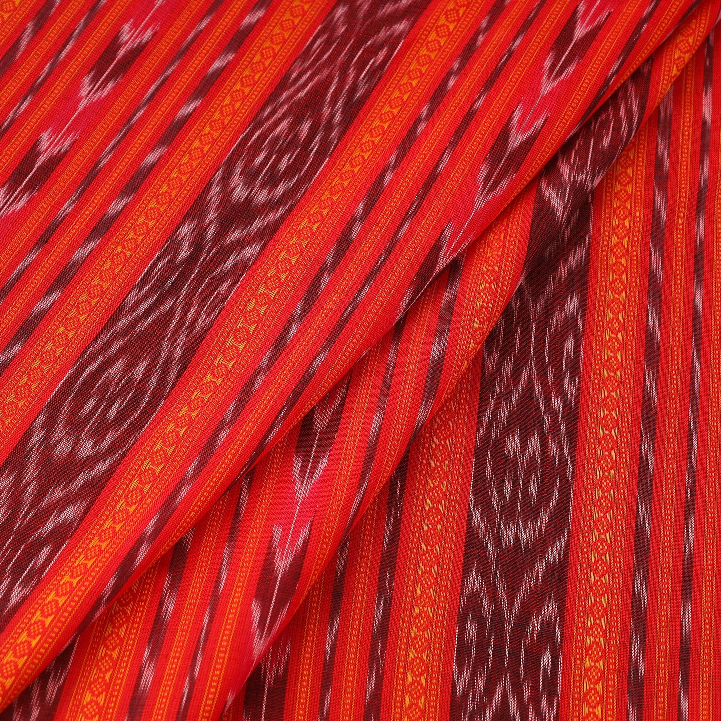  Orange Handloom Cotton Sambalpuri Ikat Fabric