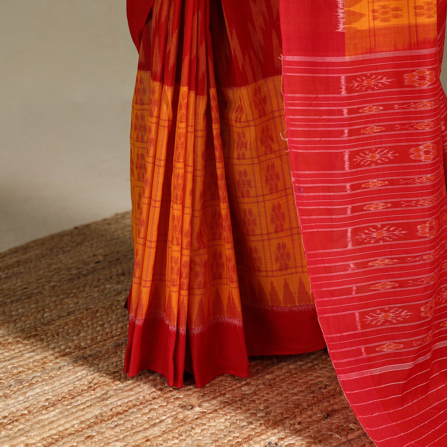 Orange - handloom cotton sambalpuri ikat saree 57