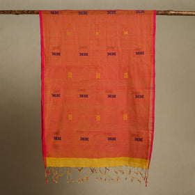Orange Handloom Cotton Srikakulam Jamdani Stole with Tassels