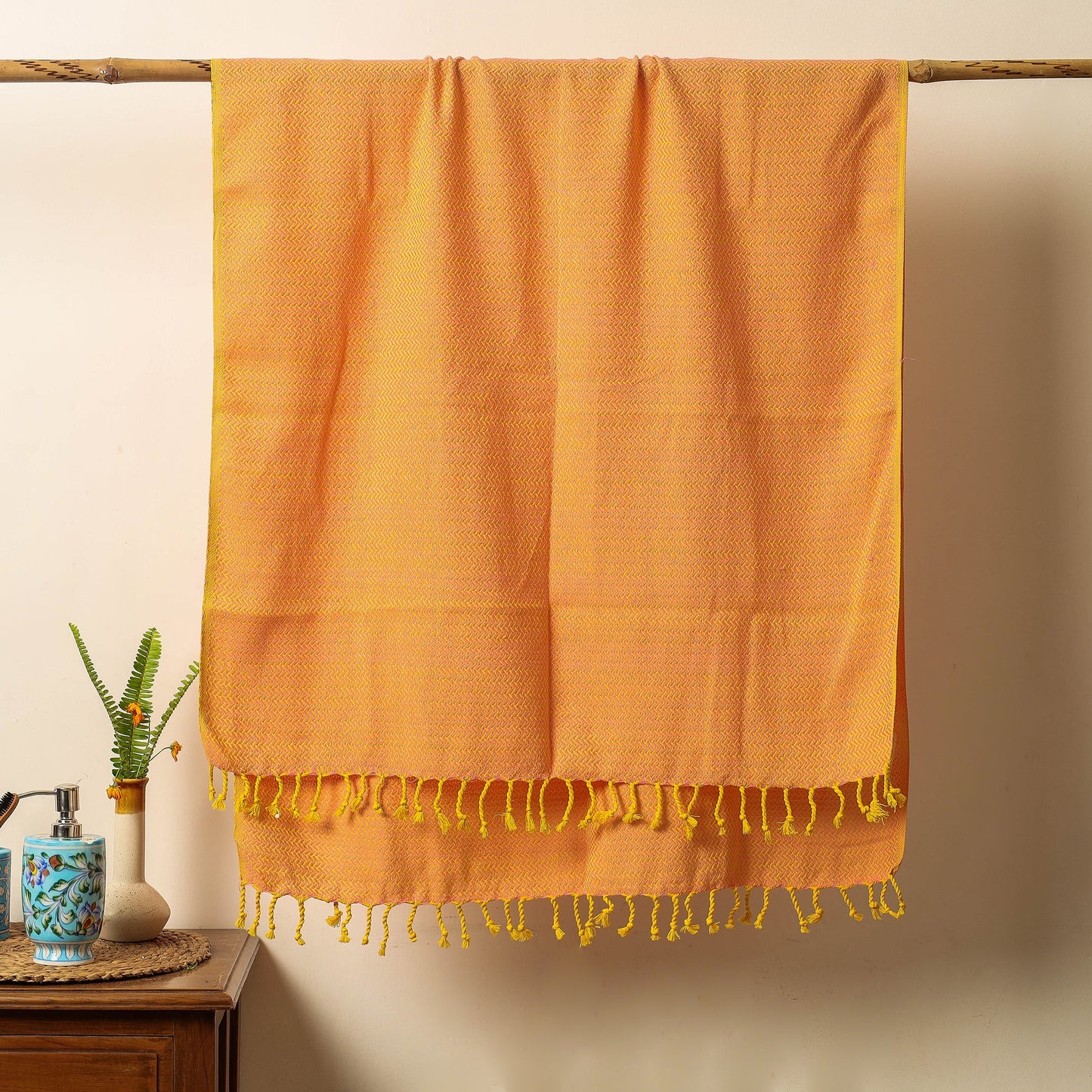  Handloom Cotton Towel with Tassels from Bijnor by Nizam 