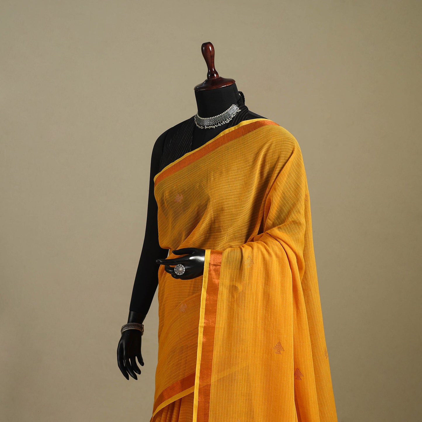 Orange - handloom cotton zari buti phulia jamdani saree 04