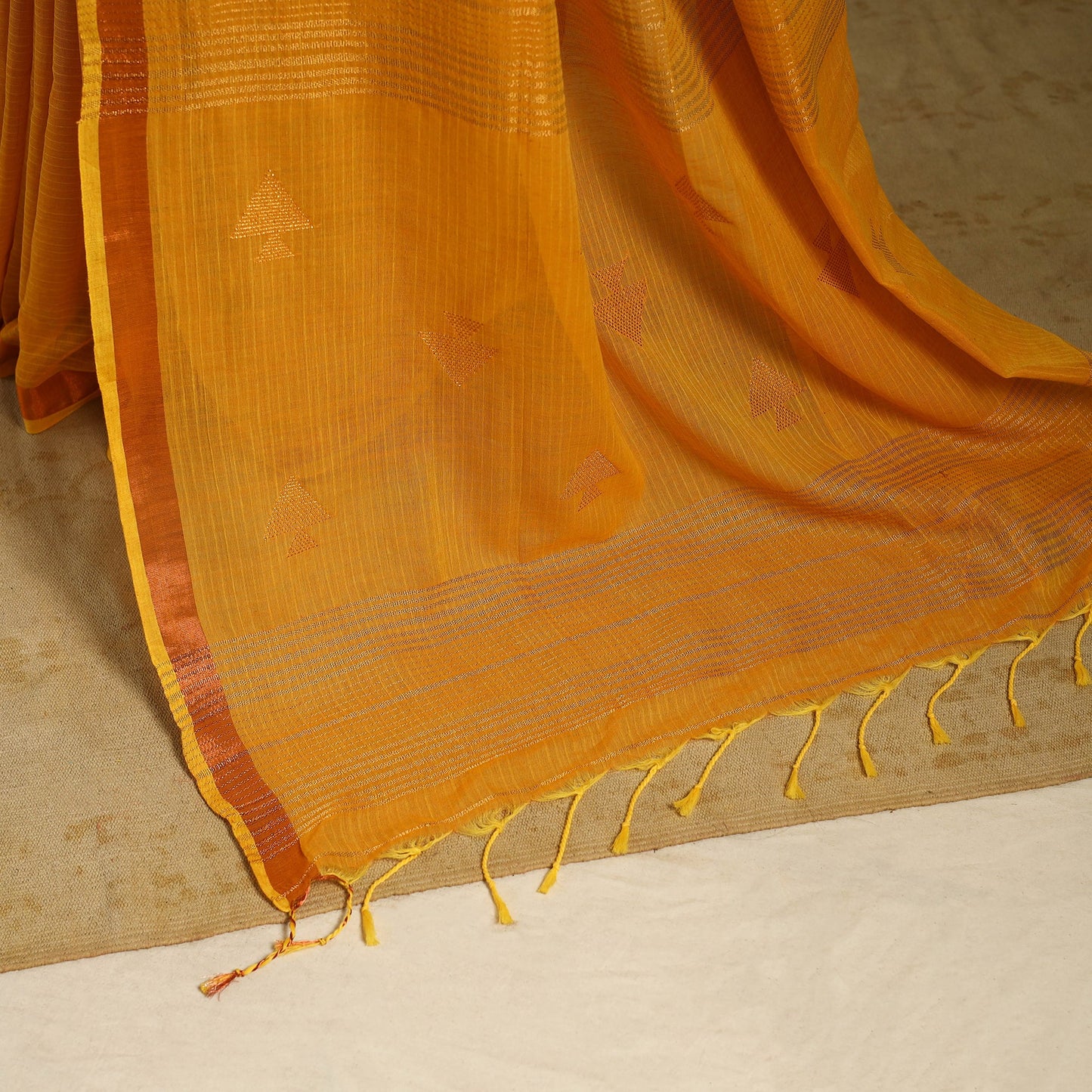 Orange - handloom cotton zari buti phulia jamdani saree 04
