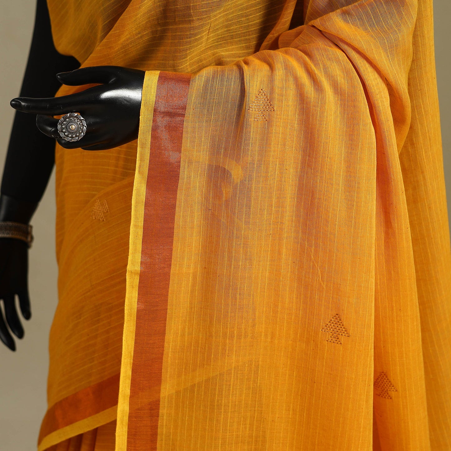 Orange - handloom cotton zari buti phulia jamdani saree 04