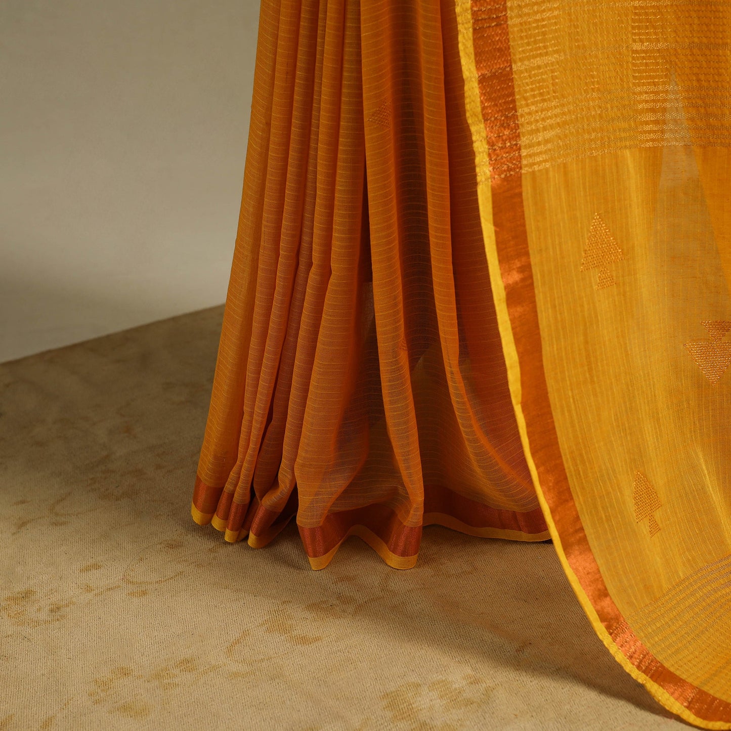 Orange - handloom cotton zari buti phulia jamdani saree 04