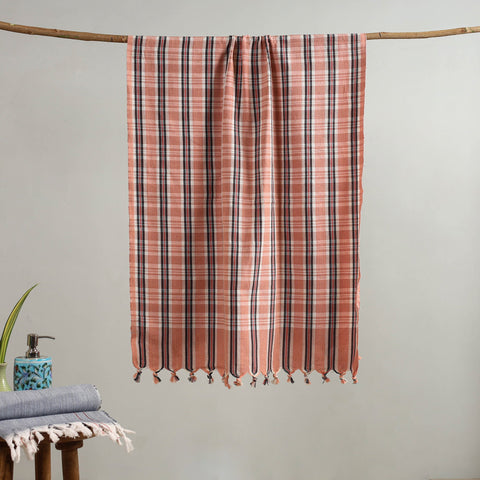 Orange - handloom fine cotton checks bath towel 35