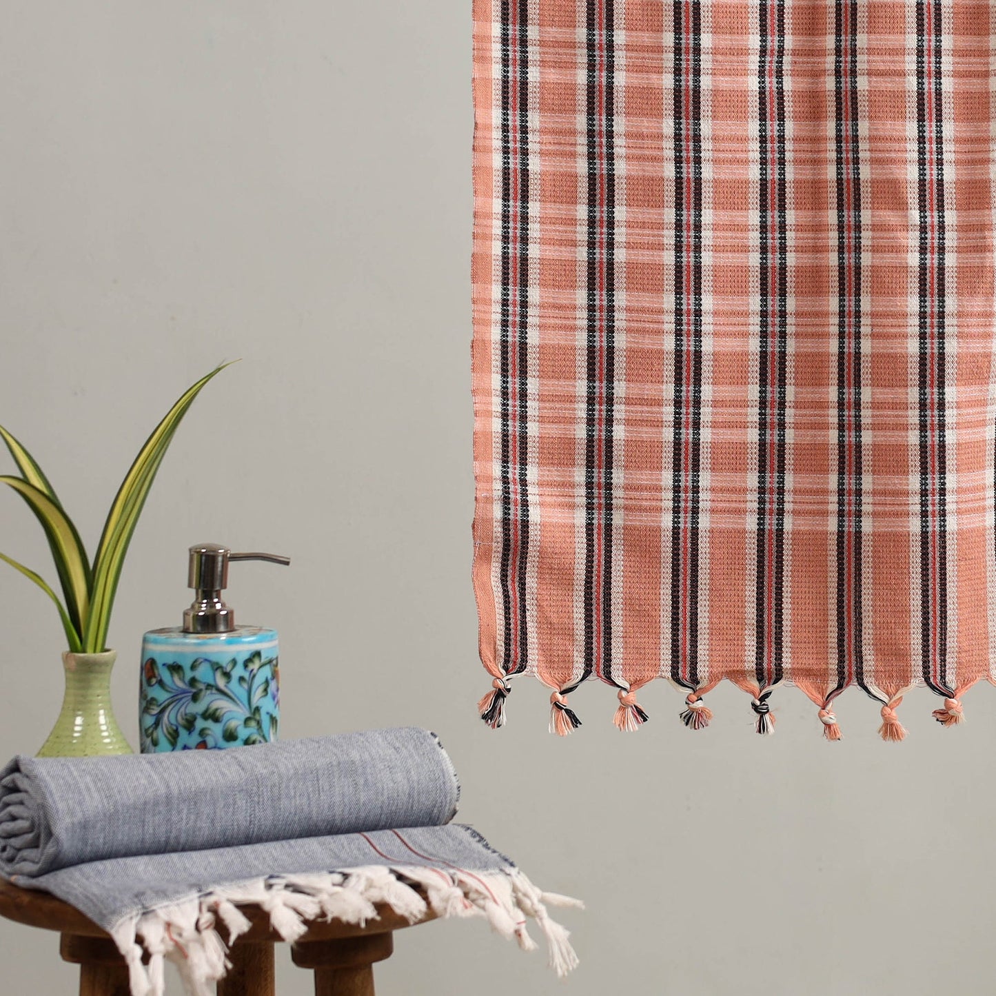 Orange - handloom fine cotton checks bath towel 35