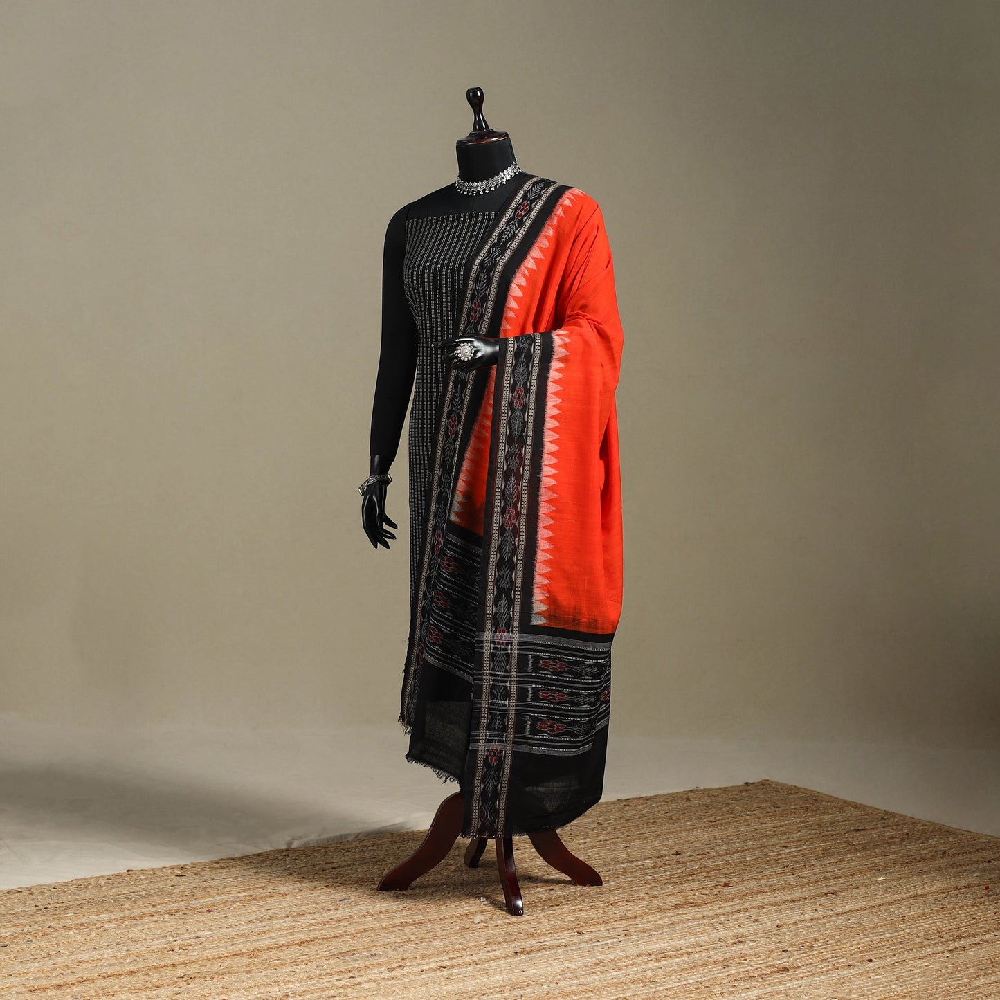 Orange - ikat weave cotton sambalpuri dupatta 34