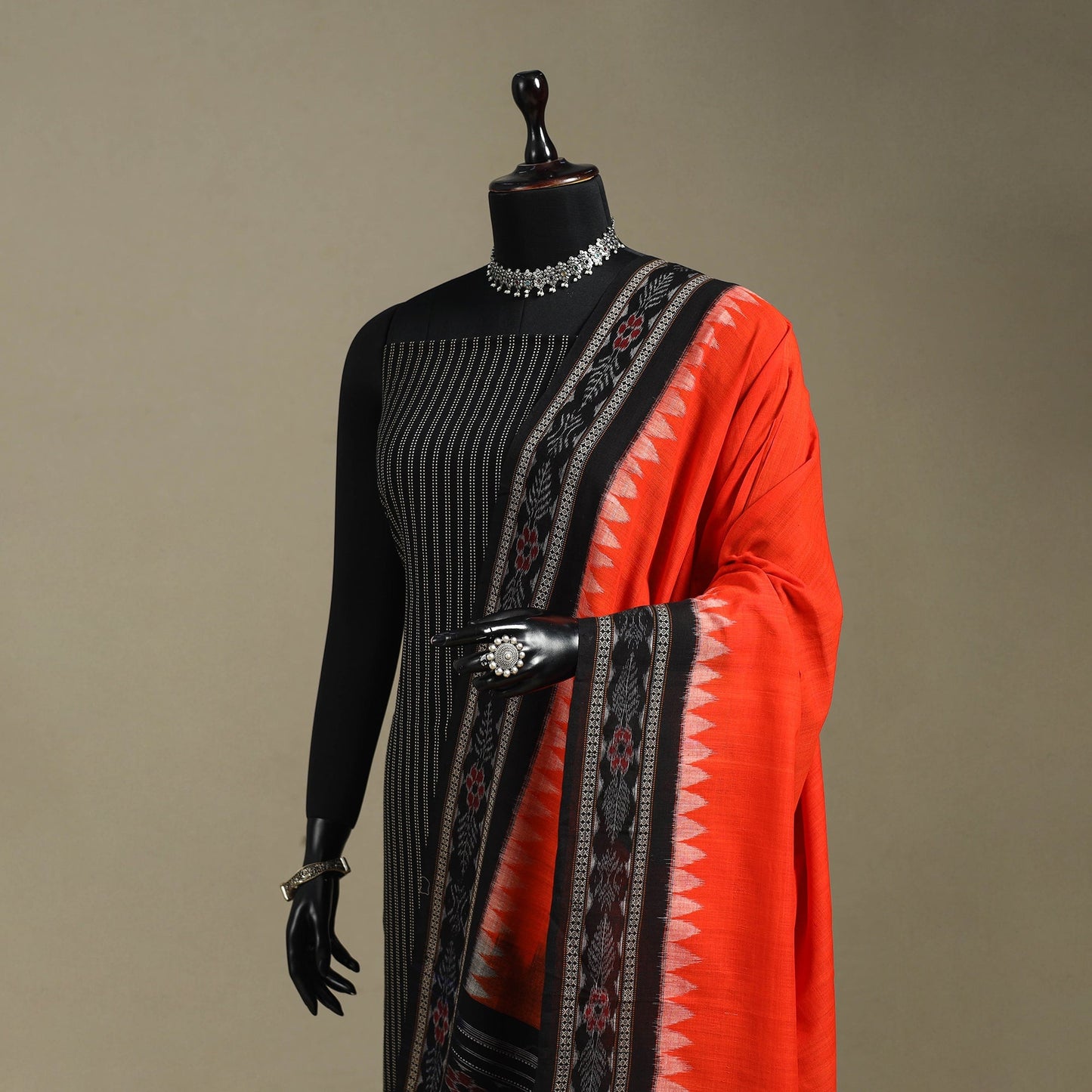 Orange - ikat weave cotton sambalpuri dupatta 34