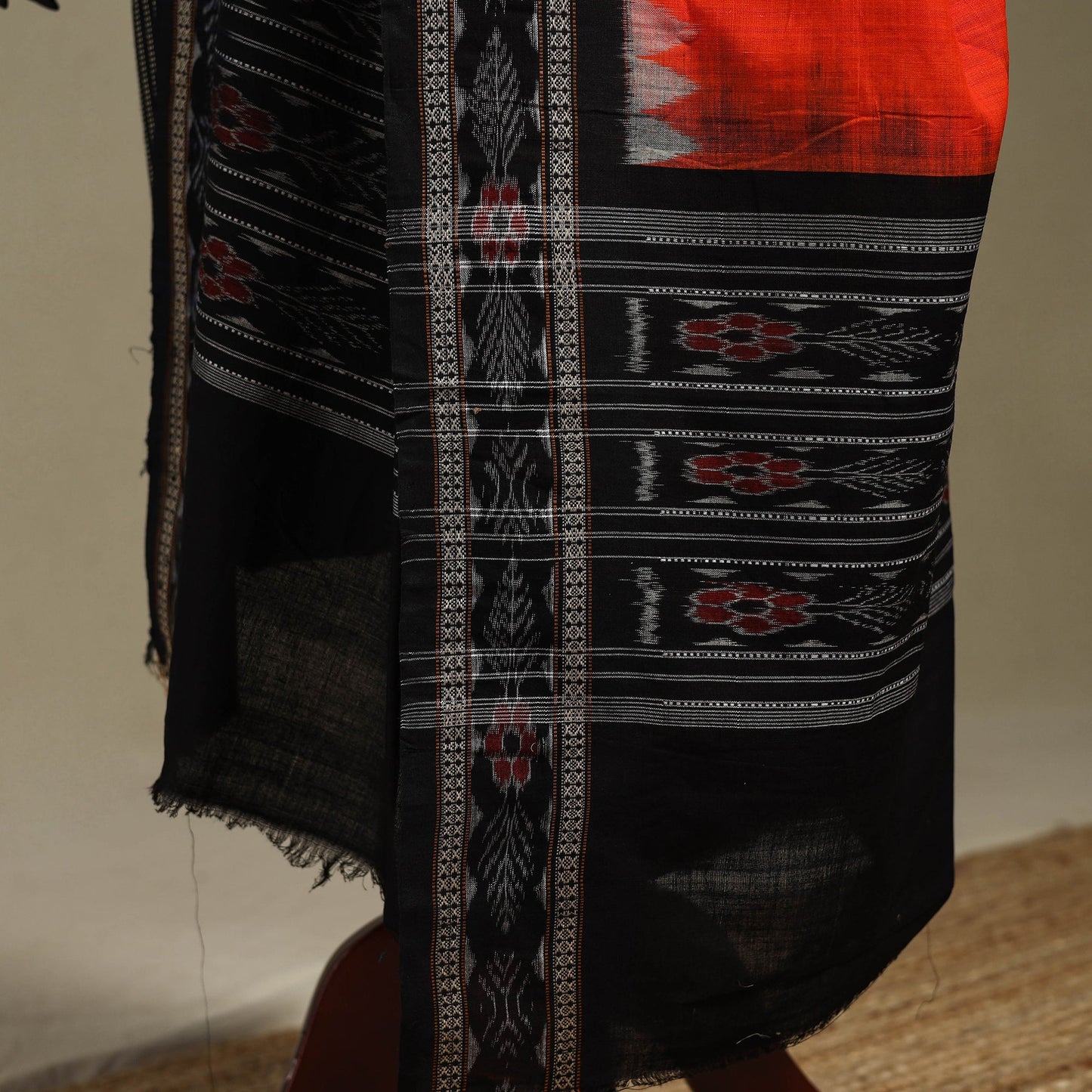 Orange - ikat weave cotton sambalpuri dupatta 34