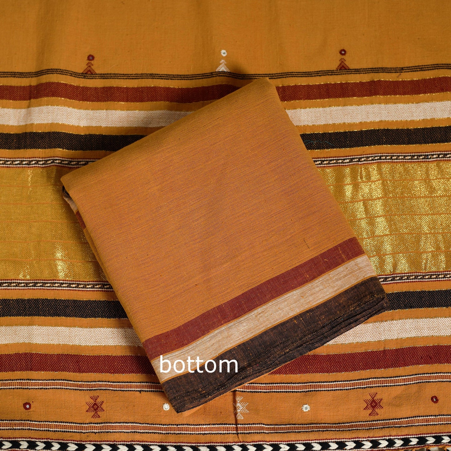 Orange - handloom kala cotton 3pc kutch bhujodi unstitched