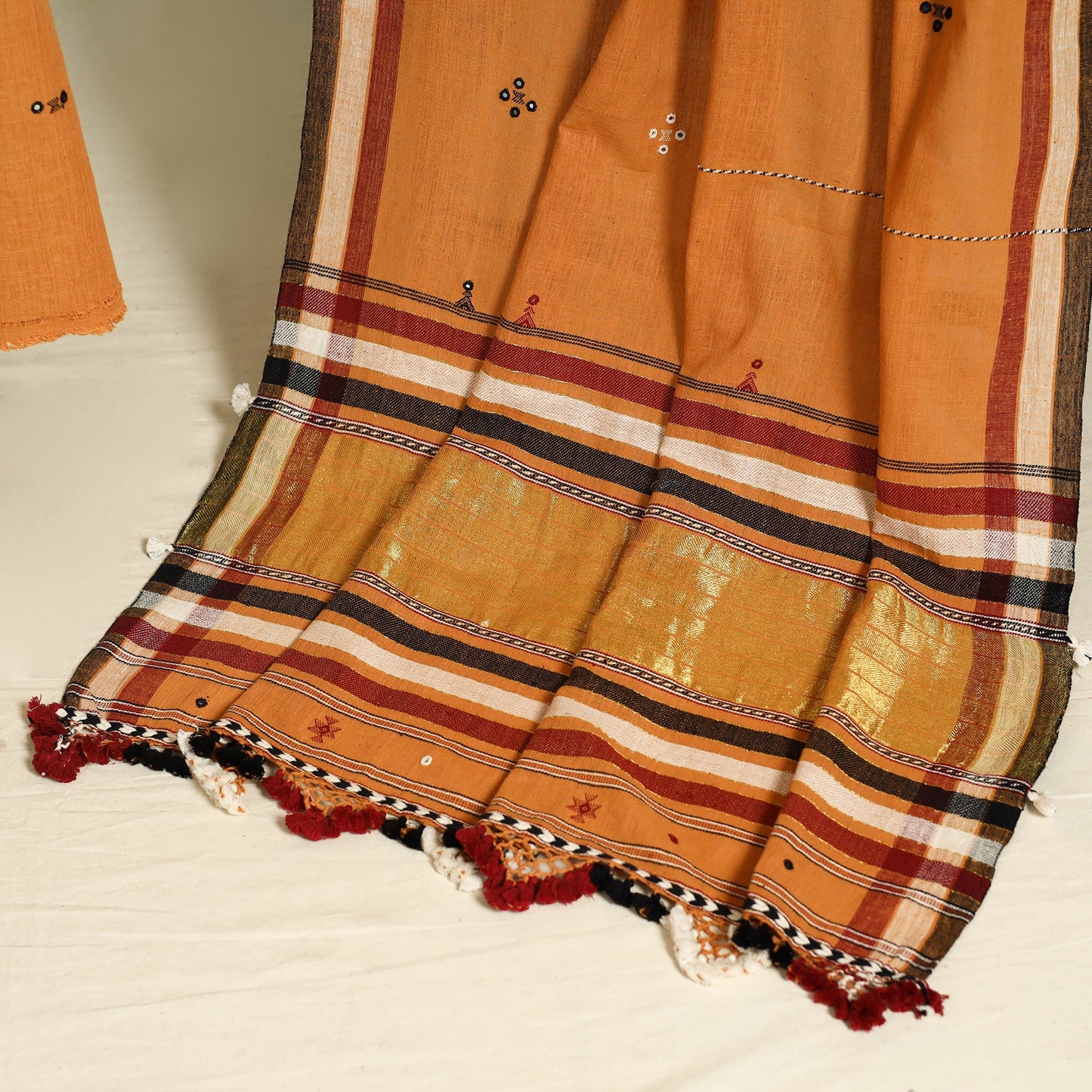 Orange - handloom kala cotton 3pc kutch bhujodi unstitched