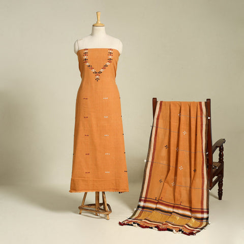 Orange - handloom kala cotton 3pc kutch bhujodi unstitched