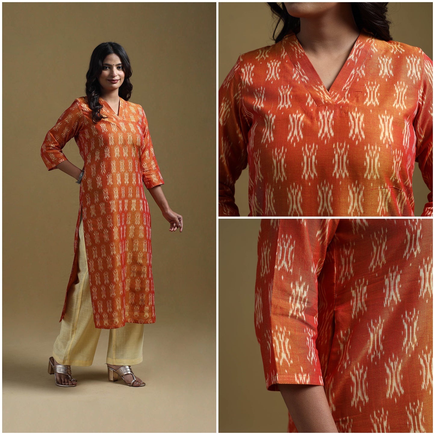Handloom mercerised cotton pochampally ikat 2pc kurta set
