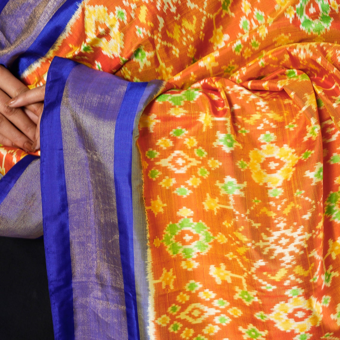  Handloom Pochampally Ikat Mulberry Silk Dupatta with Zari Border 