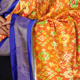  Handloom Pochampally Ikat Mulberry Silk Dupatta with Zari Border 