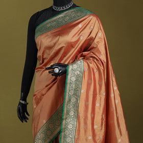 Orange - handloom pure katan silk kaduwa zari buti banarasi