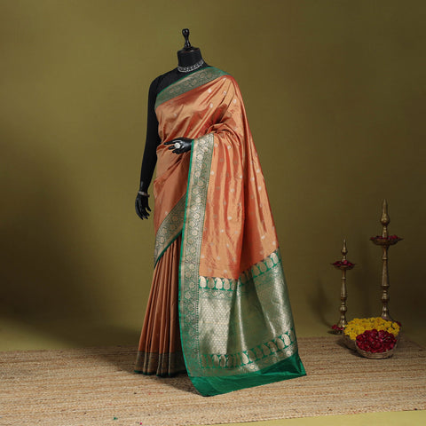 Orange - handloom pure katan silk kaduwa zari buti banarasi