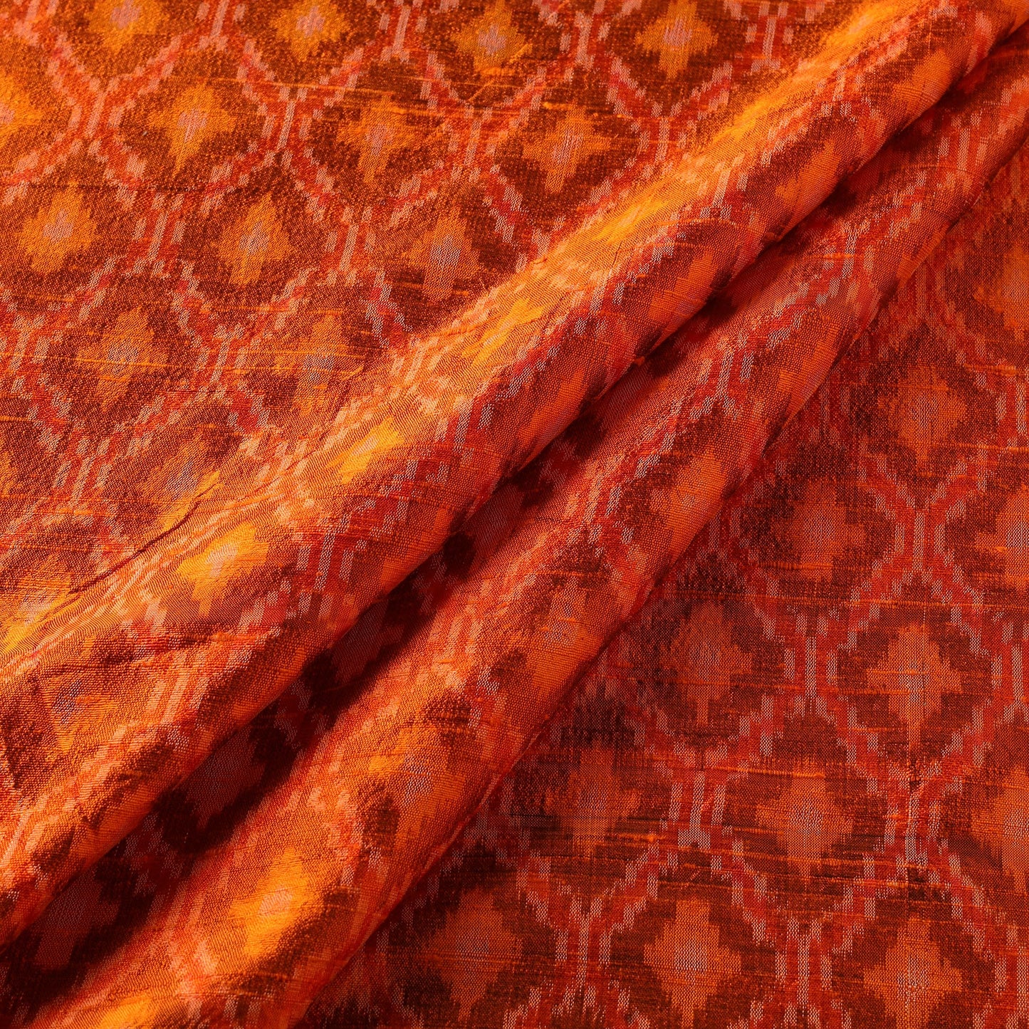 Orange - handloom raw silk pochampally ikat fabric 10