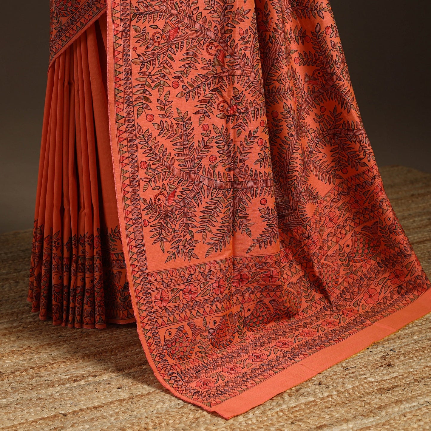 Handloom silk cotton handpainted madhubani saree 02