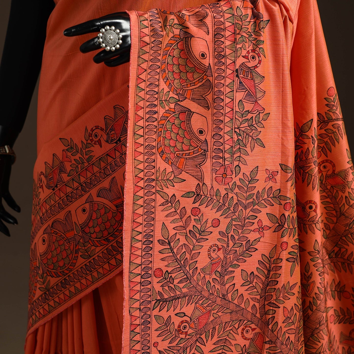 Handloom silk cotton handpainted madhubani saree 02