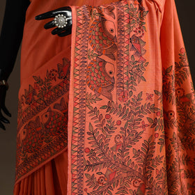 Handloom silk cotton handpainted madhubani saree 02