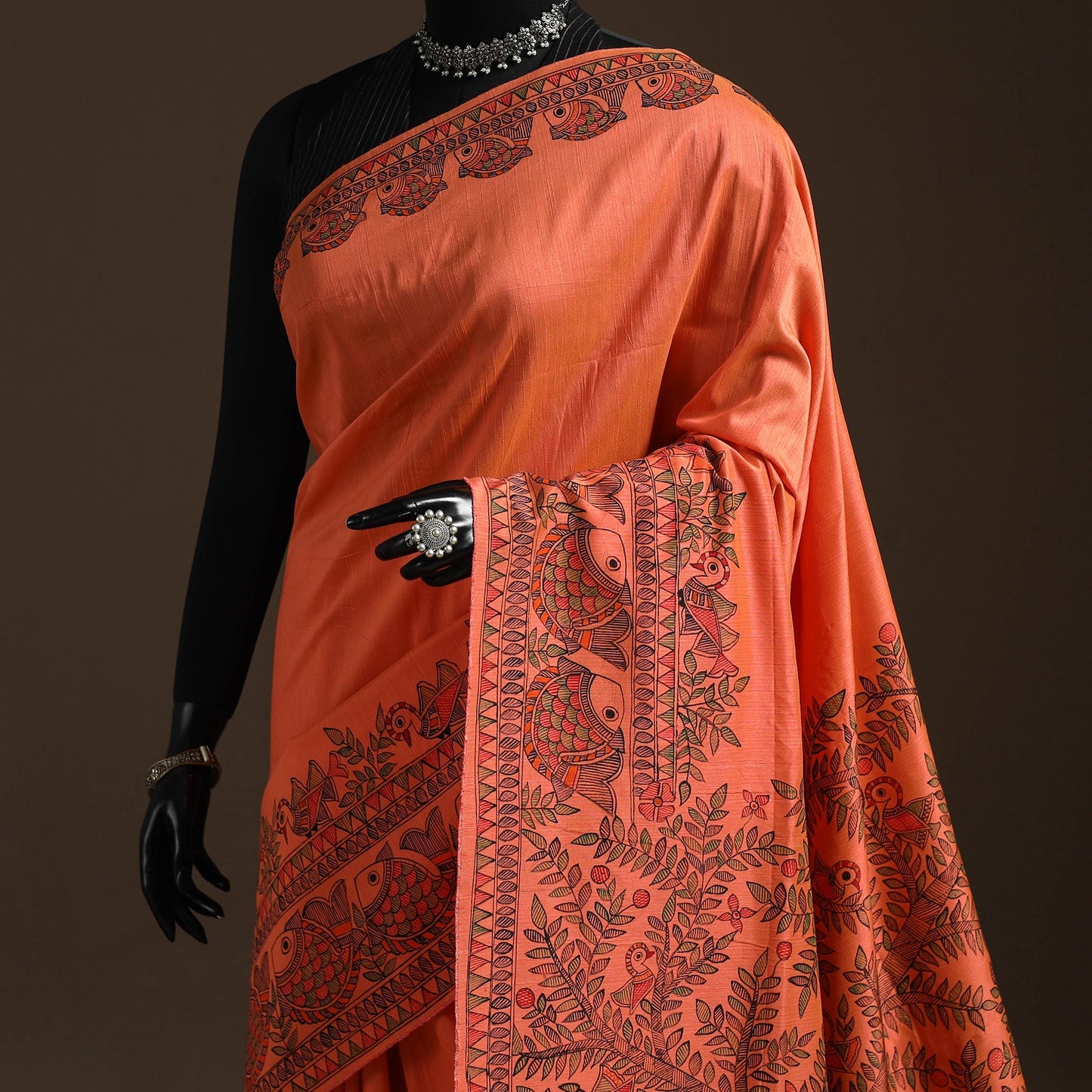 Handloom silk cotton handpainted madhubani saree 02