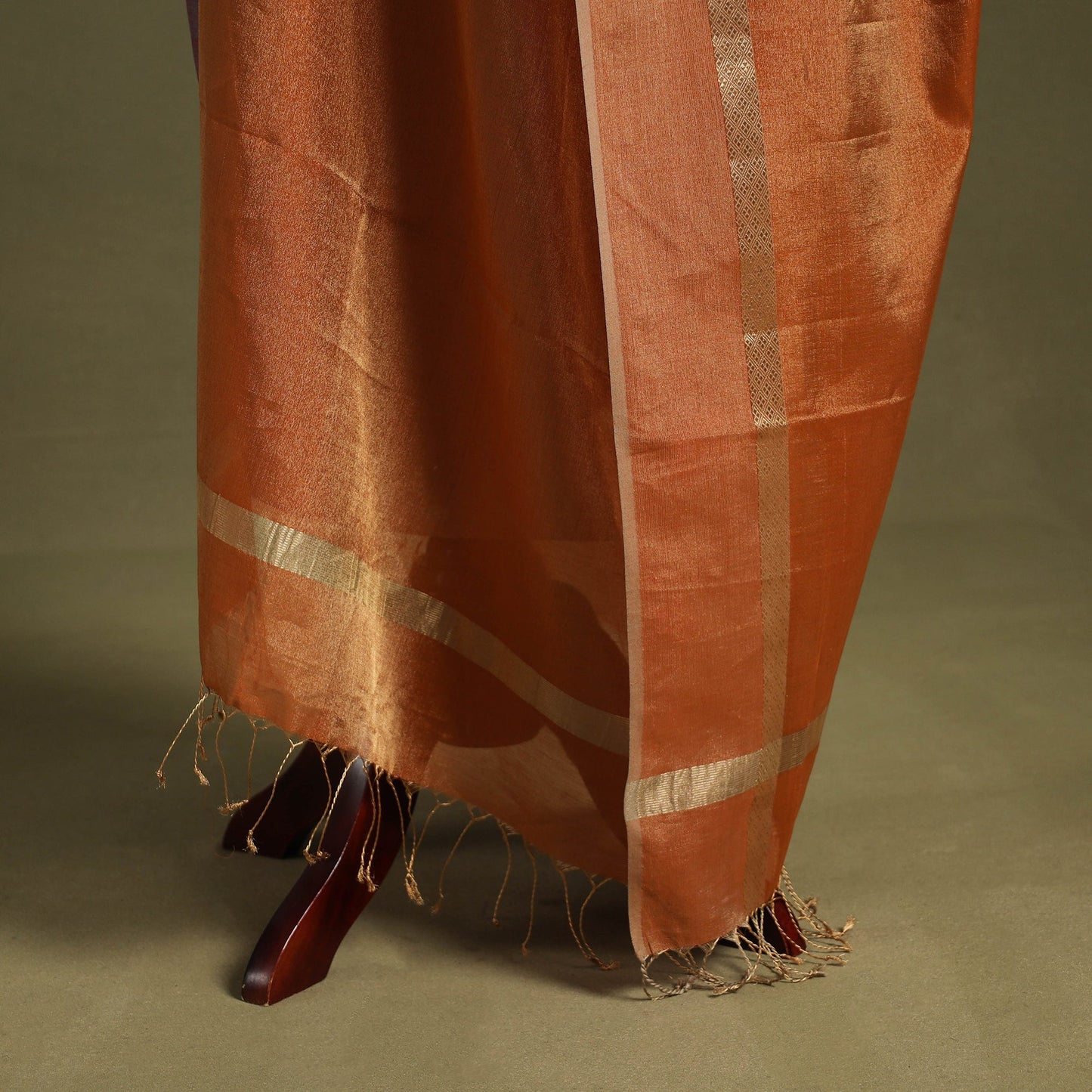 Orange - handloom silk cotton heavy tissue gold zari