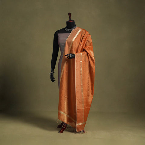 Orange - handloom silk cotton heavy tissue gold zari