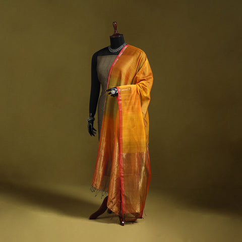 Handloom silk cotton maheshwari dupatta with zari border 16