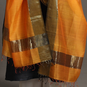 Orange Handloom Silk Cotton Zari Border Maheshwari Dupatta
