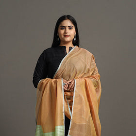 Orange - handloom silk cotton zari border maheshwari