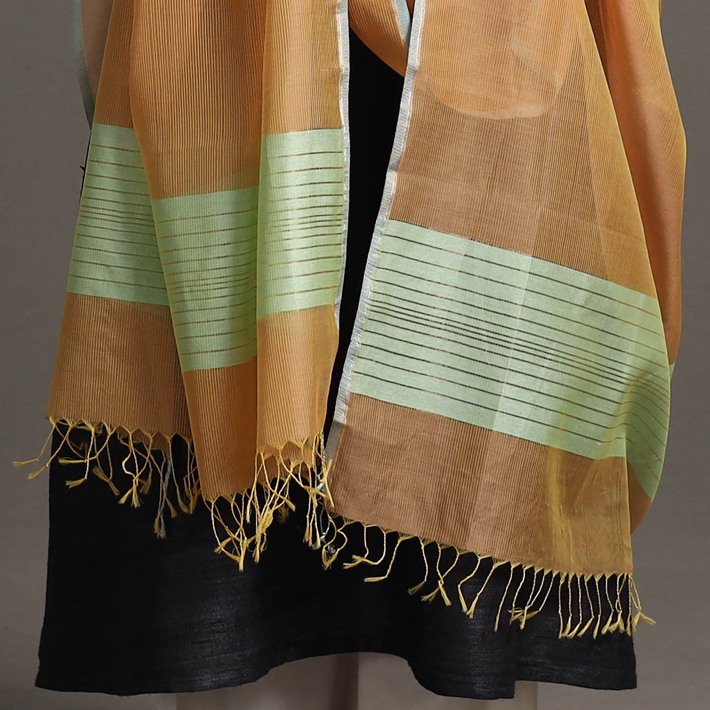Orange - handloom silk cotton zari border maheshwari